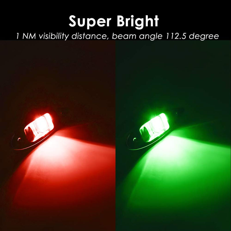Acelane One Pair Boat Navigation Lights Boat LED Bow Light Teardrop 12V Stainless Steel Marine Sidelight Red & Green Sailing Signal Lights for Pontoon, Skiff, Small Boat, More