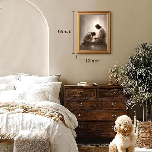 Gold Framed Jesus Canvas Wall Art Christian Pictures Prints 12x16 In Repent 16"L x 12"W