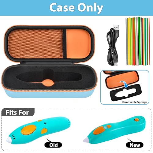 GWCASE Foam Insert Case for 3Doodler Start+ Essentials 3D Pen, Blue Blue With Orange Zipper