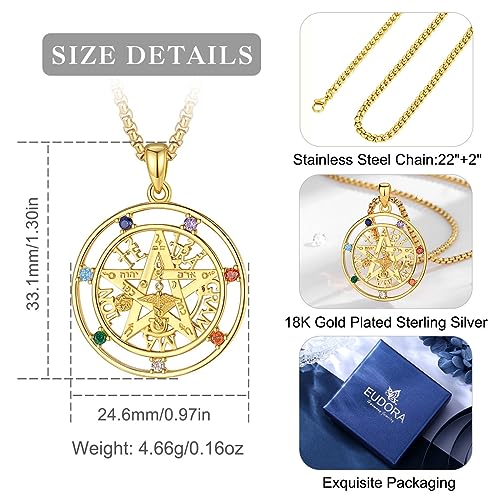 Witcher Pentagramm Kette Ring für Damen Herren Sterling Silber 925, Tetragrammaton Runen Halskette Amulett Vintage Anhänger Energie Schmuck Geschenk für Frauen Herren A-Chakra-Gold