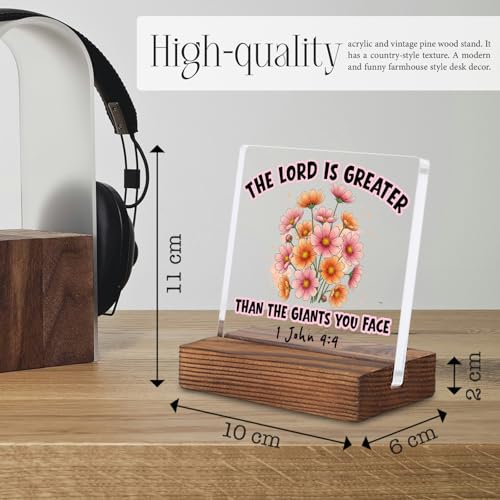 The Lord is Greater Office Decor Sign, Inspirational Faith Quote Plaques, Motivational Religious Christian Prayer Bible Verse Gifts Present for Women, Sister, Coworker, Friend ZAH4