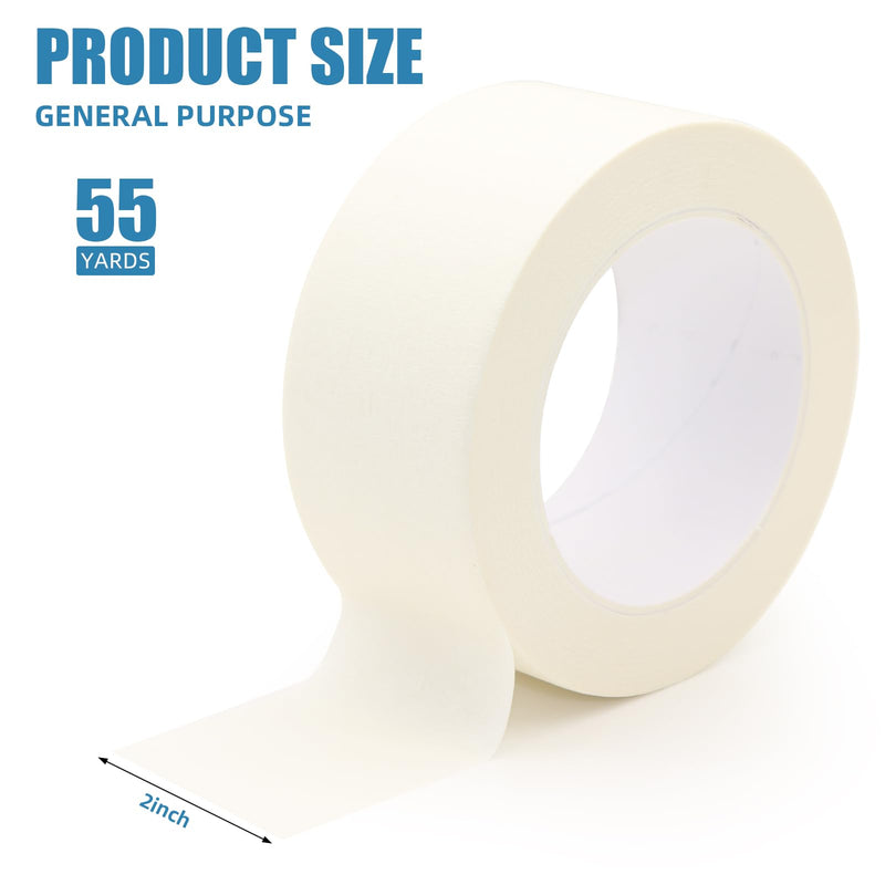 [Australia - AusPower] - Wide Masking Tape, Beige White Painters Tape, General Purpose Adhesive Tape for Home Wall Painting, Building, School Stationery, Labeling, Edge Finishing, 2 Inches x 55 Yards 