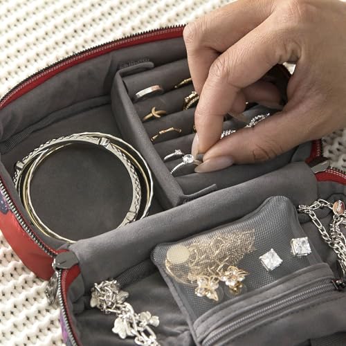 Lug Swizzle jewelry case in zebra sand fabric with multiple compartments for organizing jewelry and accessories.