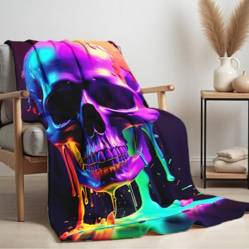 Skull Blanket Throw Skeleton Flannel Blanket Gothic Print Throw Gifts for Kids Girls Boys Adults Women Men Halloween Decor Queen Size Bed Couch (49"x59") Skull-3 49"x59"