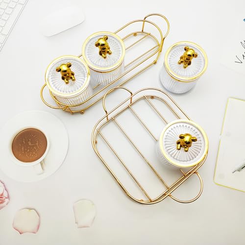 Metal Tray With Cover - 6 Removable Snack and Candy Tanks, Food Dispenser, Biscuit Jar, Airtight Storage for Jewelry, Condiments - White 6-Grid White 6-grid little bear Tray