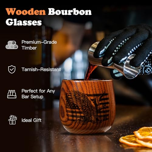 Original Charred Wooden Bourbon Drinking Glass, 11oz Handcrafted Engraved Wood Glass for Men | Unique Unbreakable Whiskey Glass for Dad, Brother, Husband Engrave-2 Pack