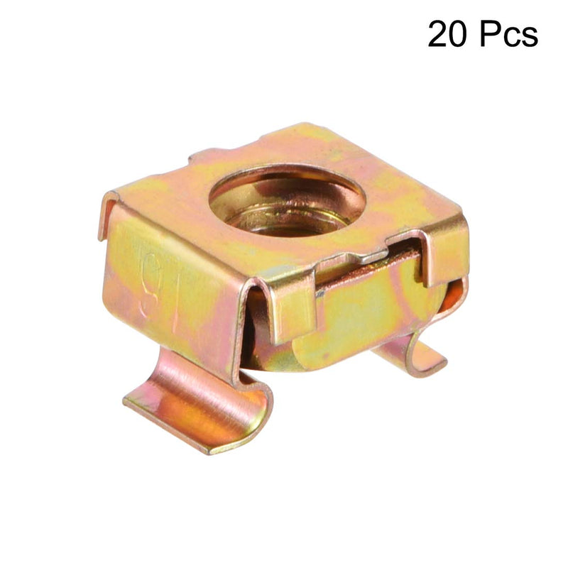 [Australia - AusPower] - uxcell M6 Cage Nuts for Server Rack Cabinet, Carbon Steel Yellow Zinc Plated, Pack of 20 