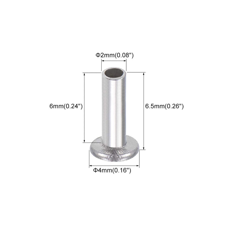 [Australia - AusPower] - uxcell 100 Pcs 2mm x 6mm Aluminum Flat Head Semi-Tubular Rivets Silver Tone M2 x 6mm 