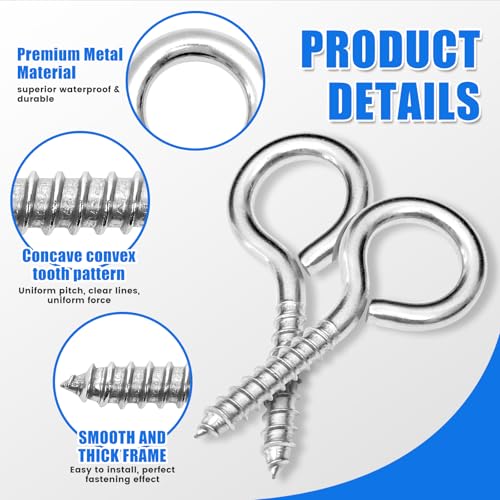 10PCS 4 inches Screw Eyes M8 304 Stainless Steel Eye Screws, Heavy Duty Screw, Eye Hooks Screw Eye Bolts Eye Hooks Screw, Indoor & Outdoor Uses (10, M8-4inch) 10