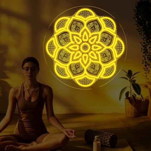 Mandala Neon Sign, Golden Yellow Spiritual LED Wall Light 15.7" x 15.7" Mandala-Golden Yellow