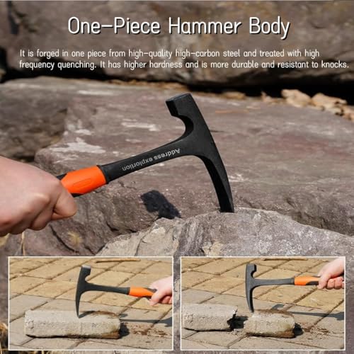 Geological Hammer 800g TPR Coated Handle Pointed Tip Hammers Multifunctional Geology Hand Tools for Mineral Exploration Investigation