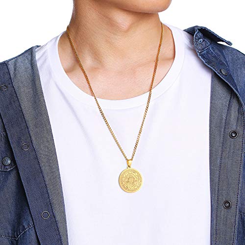 VNOX Seals of The Seven Archangels Pendant/Metatron’s Cub/Saint Michael Statement Necklace Talisman Pendant Amulet Jewelry, 12mm x 210mm, Stainless Steel, Lava Stone