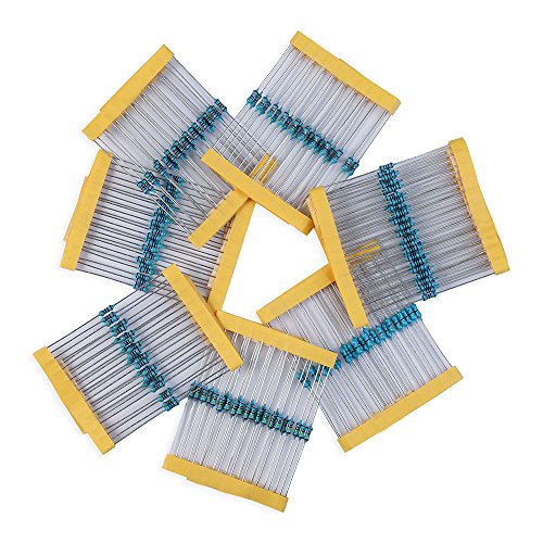 Elegoo 1/4W Metal Film Resistors Assortment Kit, 525 Pieces, 0 Ohm to 10K Ohm | ±1% Tolerance, 17 Values, 0.55mm Pins, 50 Common Values, Color Code Guide, Breadboard Compatible, for DIY & Electronics Projects
