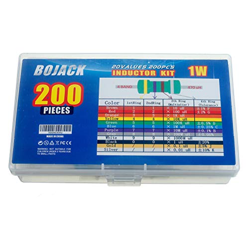 BOJACK 20 Values 200 Pieces Inductor 10 uH to 10 mH 1 W Colour Ring Inductor 1 Watt Assortment Kit