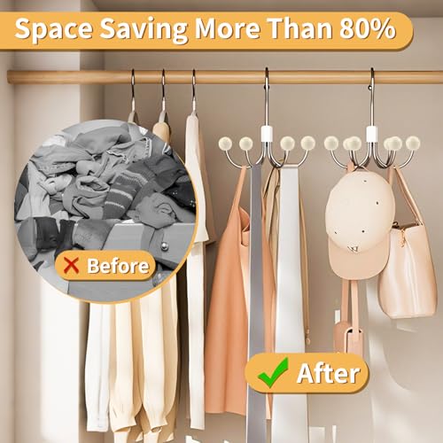 4 Pack Hoodie Hanger for Organizer 360° Swivel Closet Hooks for Belt, Space-Saving Hanger Bra Storage, Accessorise Organizer for Tie, Hat, Tanktop, Scarf, Purse Cream 4 PCS