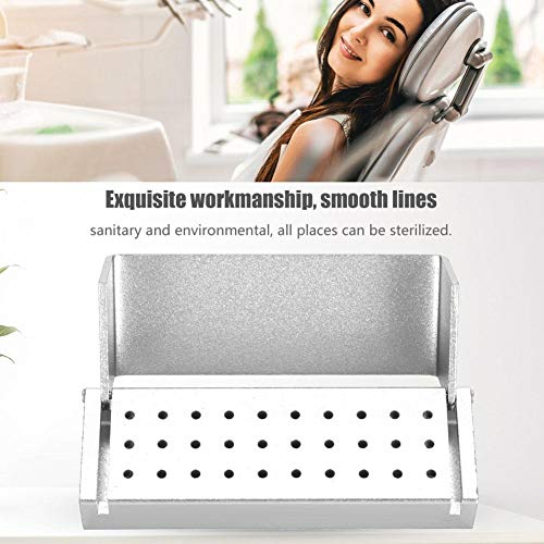 Dental Drill Disinfectant Box 30 Holes Aluminum Drill Holder Autoclavable for Dental Practice & Laboratory Silver