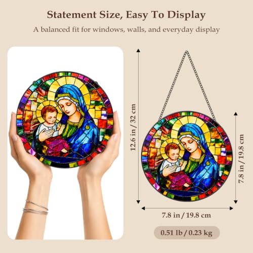 Allinside 7.8 Inch Stained Glass Window Hanging, Virgin Mary Suncatcher