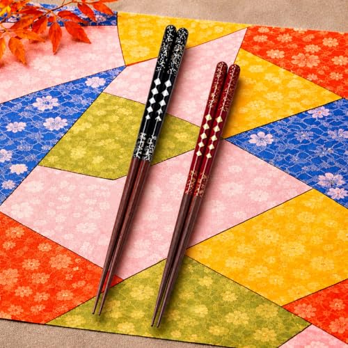 Premium Japanese Chopsticks Set for 2 [Made in Japan] Reusable Wooden Chopsticks with Elegant Iridescent Inlay Traditional Lacquered Finish D (Starlight Spark 2prs (MK059)) Starlight Spark 2prs (MK059)