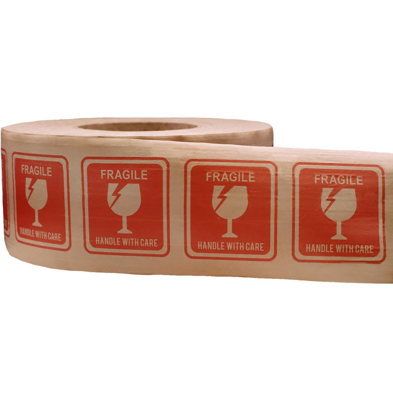 InStockLabels.com Fragile Handle with Care - Premium Water Activated Tape - Kraft Gummed Tape for Secure Packaging, Suitable for Home or Office Use, Strong Gum Tape for Reliable Sealing, 3" x 450'