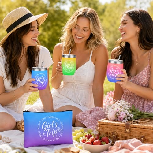 4 Pack Girls Trip Wine Tumbler with Lid, 12 OZ Stainless Steel Tumbler