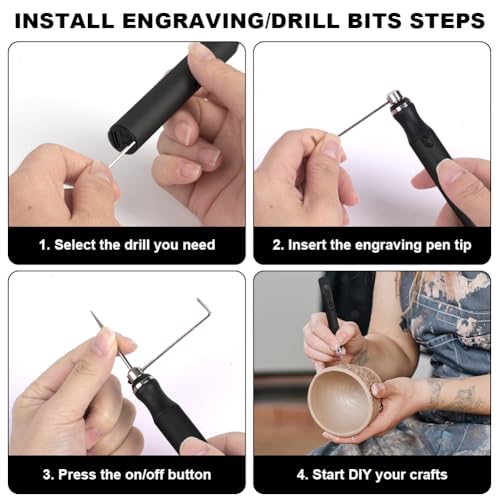 Ainiv Electric Engraving Tool Kit, USB Cordless Rechargeable Engraving Pen, Mini DIY Engraving Tool Kit, 30 Drill Rotary Carving Tools for Carving Glass Wood Metal Stone Plastic Jewelry, Black Black-electric Engraving Tool Kit