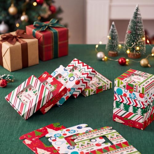 Gersoniel 30 Pcs Christmas Lime Green Red Sublimation Ornaments Gift Boxes 3.54"x3.54"x0.7" Christmas Packaging Boxes with Window Sublimation Ceramic Discs Gift Wrapping for Festivals Holidays Xmas