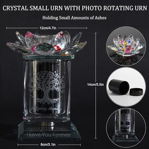 Contid small urns for human ashes,Cremation Keepsake Photo Urn Rotatable Crystal Mini Candle Urns for Ashes Keepsake Decorative Engraving Tree of Life Urn Remember Your Love One Lost