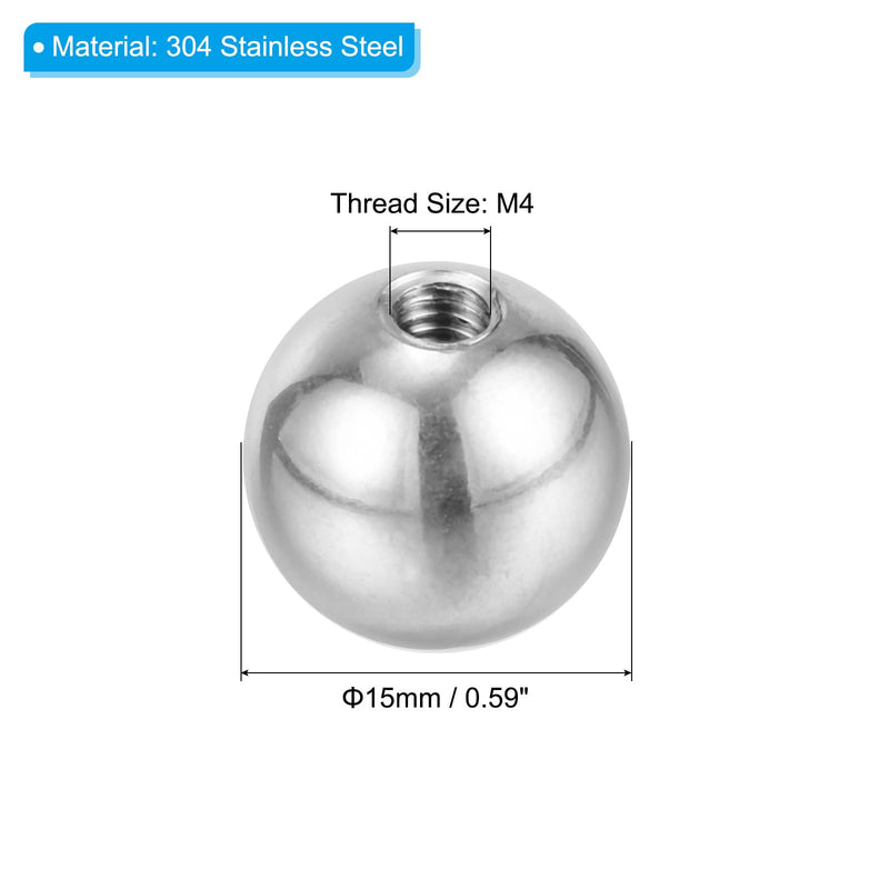 [Australia - AusPower] - PATIKIL M4x15mm Ball Nuts Knob, 5 Pack Female Thread 304 Stainless Steel Round Blind Hole Screw Cap Cover for Lighting Machinery DIY Decoration, Silver 