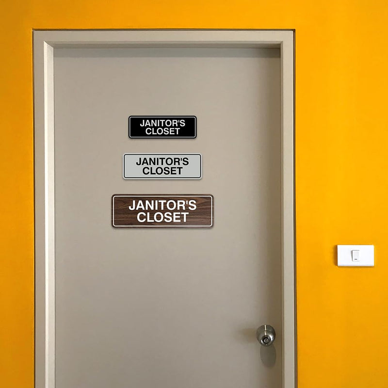 Signs ByLITA Standard JANITOR'S CLOSET Sign with Adhesive Tape (Black) - Large 2 Pack Large (3" X 9") 2 Pack Black
