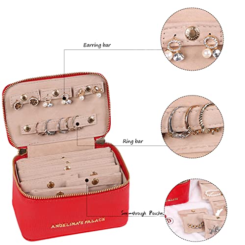 Angelina's Palace Snakeskin Pattern Jewelry Organizer Case Bridesmaid Gifts Travel Bag Vegan Leather Box for Necklace Earring Bracelet Ring(Red) Red