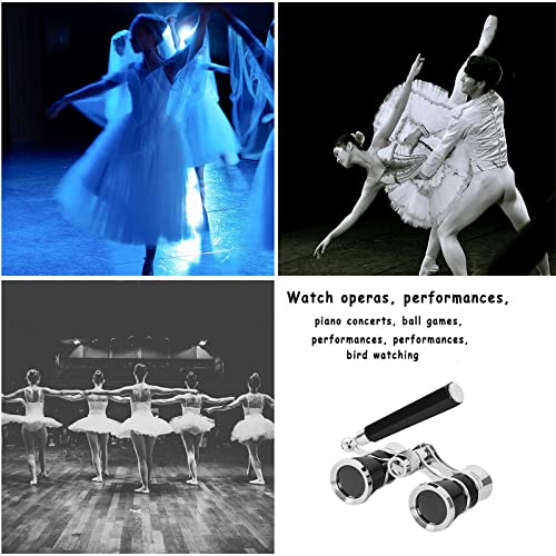 Aroncent Opera Glasses Binoculars 3X25 Vintage Theater Glasses Mini Binocular Compact with Handle for Adults Ladies Women in Opera Musical Concert B-Black+Sliver with Handle