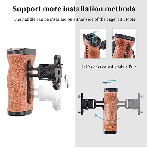 Hersmay Wooden Side Handle Quick Release Camera Hand Grip with 1/4"-20 Screws Stabilizer with ARRI-Style Mount Screw & Cold Shoe Mount for DSLR Mirrorless Video Camera Cage