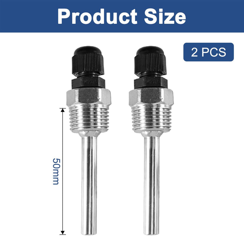 2x Tauchhülse 1/2 Zoll Edelstahl (50mm), G1/2 Gewinde für Fühler, Sensor | Robustes Schutzrohr, 6mm Innendurchmesser, passend bei Wassertank, Solaranlage & Heizung, rostfreies Mess-Zubehör