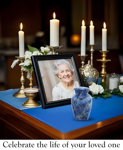 Marble Finish Keepsake Sharing Urn – Mini Metal Cremation Urn for Human or Pet Ashes – Small Memorial Token Urn with Velvet Bag & Funnel – A Perfect Tribute & Gift for Families (Exotic Blue) Exotic Blue