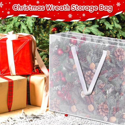 4PCS Christmas Wreath Storage Container, 25" Large Moving Bags Garland Container Clear Storage Bags with Handles Zippers Clear Christmas Storage Bags for Xmas Seasonal Holiday Wreath Storage Wrapping 4pcs clear