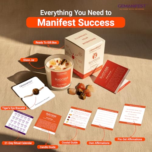 Success Manifestation Crystal Candle, Orange Scented Soy Wax Success