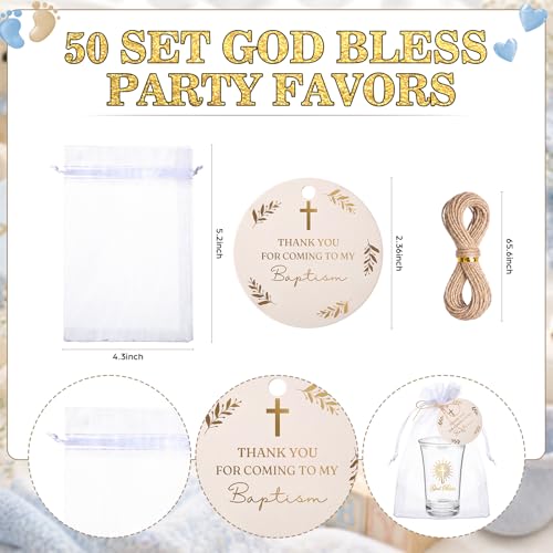 Sliner 50 Set 50 Set Baptism Party Favors Shot Glasses with Card Bag, Gold