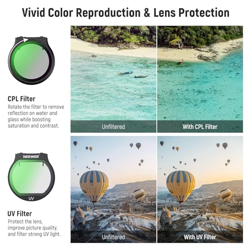 Neewer ND Filter Set Compatible with DJI NEO, 6 Pack ND8/ND16/ND32/ND64/CPL/UV Neutral Density Circular Polarizer Drone Accessories Slim Multicoated HD Optical Glass, FL-N31 Neo Metal 6 Pack ND+CPL+UV