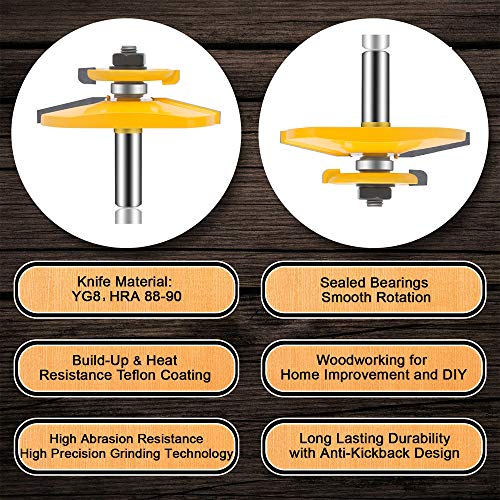 LEATBUY-TECH 1/2-inch shank 3-piece carbide router bit set for wood tongue-and-groove cutting
