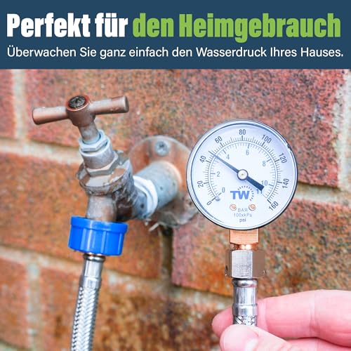 Mains Water Pressure Gauge - 0-11 Bar / 0-160 PSI | Mains water supply pressure gauge with hose tap connection - plumbing tool for home, garden and irrigation system