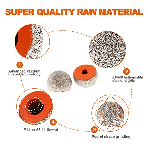 Spherical Diamond Grinding Bit - BRSCHNITT Grinding Trimming Wheel 5/8-11 Thread for Stone Flowerpots,Cobblestone,Granite,Marble Rock Planters Diamond Milling Carving DIY Handmade Cutter(50mm) 1 2"(50mm) (without rod)