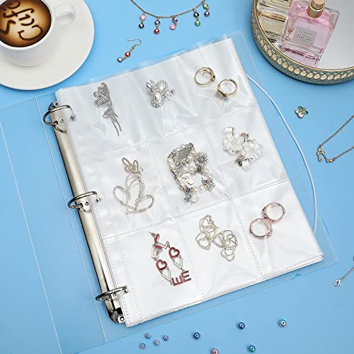Transparent Jewelry Storage Binder Book Anti Oxidation Jewelry Zipper Bag Plastic Storage Holder Travel Earring Ear Stud Bracelet Necklace Organizer, Loose Leaf Book with 50 PVC Bags (288 Grids)