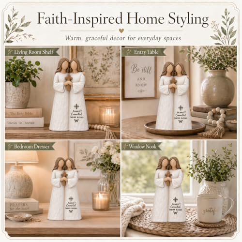 Christian Gifts for Women, Religious Gifts for Women Always Connected Forever Blessed Religious Keepsake Prayer Partner Pastor Church Friend Sister Gift Sculpted Hand-Painted Figurine sisters
