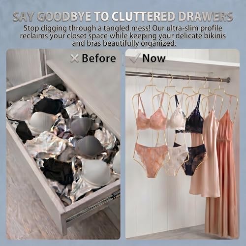 Swimsuit Hangers Wire Body Shape Display Hangers（Over Size） Metal Lingerie Hangers Bikini Swimwear Closet Storage Organizer Hangers Suitable for Clothes Coat Sports Bra Dresses（Gold，10Pack） Gold 10 Pack
