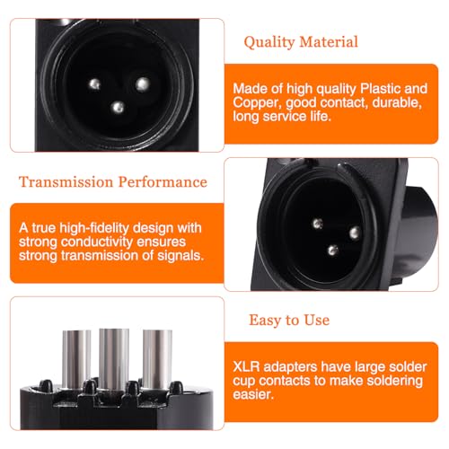 6 Pieces 3-Pin XLR Panel Mounting Audio Adapter Connector, XLR Male Female Chassis Panel Mount Sockets D Series, with Screw, Black Plastic Housing Male / female - black plastic