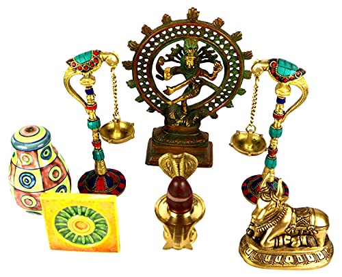 ASHIRWAD Narmadeshwar Shivling with Brass Jalheri (Yoni) Narmada River Banalinga Shiva Lingam Stone for Puja | AE000052-03 (4 inches) 4 inches