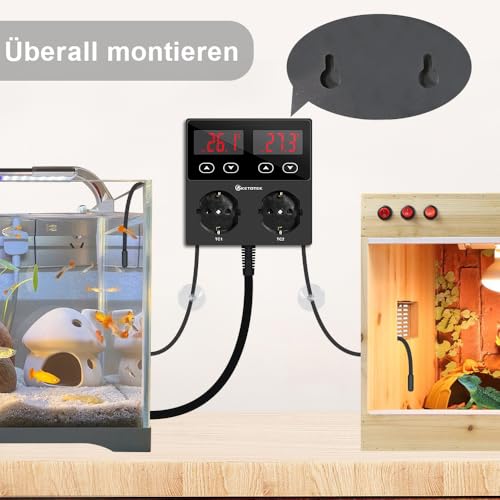 Ketotek KT99pro Dual Temperature Controller 230 V with Waterproof Sensor | Output 10A Relay, Socket Thermostat for Aquarium Reptile Brewing, Fermentation, Breeding, Incubation, Greenhouse