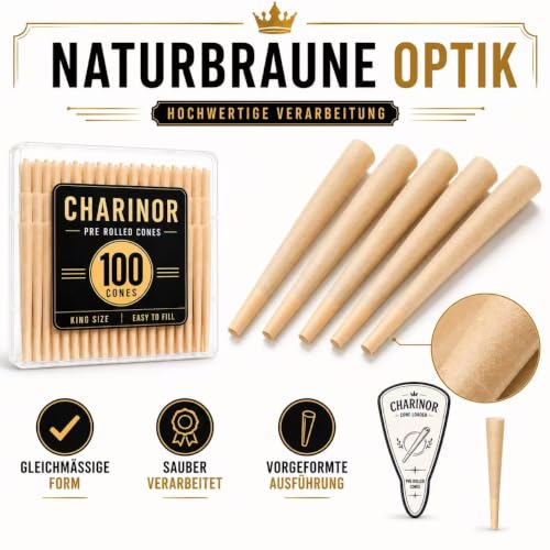 100 Pre-Twisted Sleeves XXL - Conical Cones Unbleached, Pre Rolled / 110 mm Pre-Rolled Longpapers/Papers with 26 mm Filter Tip 110mm Unbleached-100