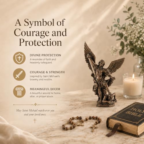 5.51" St Michael Archangel Statue, Catholic Home Figurine Bronze