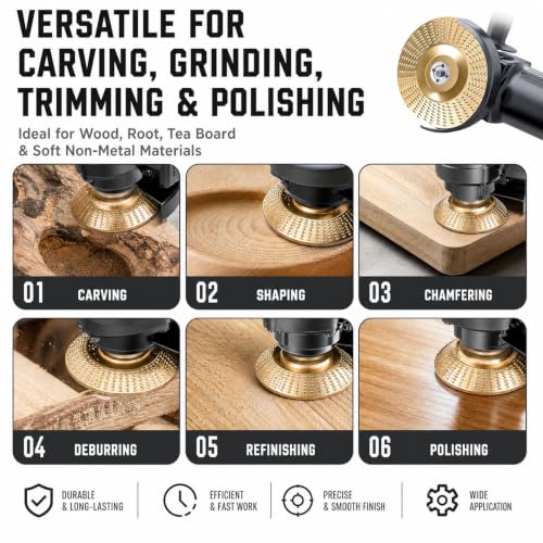 Pack of 3 Wood Sanding Discs for Angle Grinder Roughing Discs, Inner Diameter 22 mm, Tungsten Carbide Sanding Disc & Wood Grinding Disc, Tungsten Carbide Disc for Wood Grinding